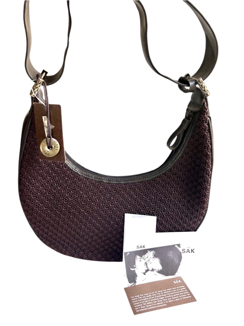 NWT The Sak Y2K BOHO Crochet Crescent Hobo Shoulder Bag Brown